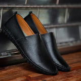 White Loafers Men's Dress Shoes Real leather Moccasin Solid Black Hand-stitched Casual Sneakers Mart Lion   