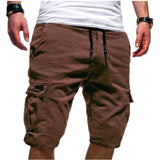 Men's Cargo Shorts Summer Bermuda Military Style Straight Work Pocket Lace Up Short Trousers Casual Mart Lion Brown M (50-55KG) China