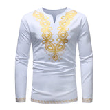 White Dashiki Print T Shirt Men's Autumn Streetwear Casual Clothes Slim Fit Long Sleeve Camisa Masculina MartLion white M 