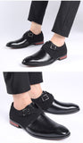 Men's Splicing Buckle Derby Shoes Leather Dress Wedding Party Office Oxfords Slip-On Flats Mart Lion   