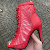 High Heels Hollow Mesh Sandals Summer Trend Comfort Peep Toe Boots Stilettos Jazz Dance Female Shoes Mart Lion   