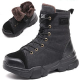 Safety Shoes Boots Men's Military Outdoor Work Steel Toe Velvet Winter Puncture-Proof MartLion blackfur 36 