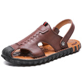 Casual Summer Slippers Leather Men's Sandals MartLion Brown 11 