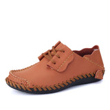 Men's Handmade Casual Leather shoes Slip On Flat Moccasins Oxford super MartLion Orange 8 