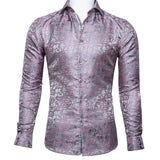 Barry Wang Luxury Red Paisley Silk Shirts Men's Long Sleeve Casual Flower Shirts Designer Fit Dress MartLion 0024 S 