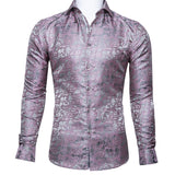Barry Wang Luxury Rose Red Paisley Silk Shirts Men's Long Sleeve Casual Flower Shirts Designer Fit Dress BCY-0029 Mart Lion CY-0024 L 