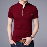 Summer Short Sleeve Men's T Shirt Slim Fit Stand Collar Tops Tees Cotton Casual Clothing Mart Lion red M 