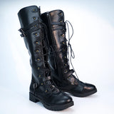 Women Knee Boots Winter Lace Up Flat Shoes  Retro Buckle women shoes Ladies Snow Boots MartLion   