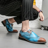 Men's Dress Shoes Wedding Party Brogue Adult Sky Blue Formal Lace Up Office Oxfords Pointed Toe Mart Lion   