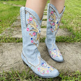 Mixed Color Knee-high Great Women Shoes Embroider Western Boots MartLion   