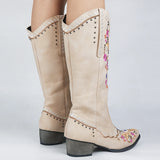 Mixed Color Knee-high Great Women Shoes Embroider Western Boots MartLion   