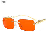 1PC Ocean Lens Sunglasses Women Men's Cheetah Decoration Rimless Rectangle Retro Shades UV400 Eyewear MartLion red As Shown 