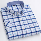 Men's Summer Casual Short Sleeve 100% Cotton Thin Oxford Shirt Single Patch Pocket Standard-fit Button-down Plaid Striped Mart Lion D506 41 