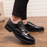 Men's Leather Dress Formal Shoes Luxury Dress Shoes Party Wedding Slip on Brogue Style Flats MartLion   