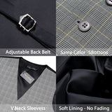 Barry Wang Men's Light Gray Plaid Waistcoat Blend Tailored Collar V-neck 3 Pocket Check Suit Vest Tie Set Formal Leisure MD-2305 Mart Lion   