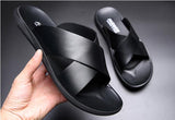 designer Summer Men's Sandals Genuine Leather Simple Slipper Cool Beach Shoes Mart Lion   