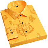 Spring Men's Long-sleeved Shirt Tiger Print Orange Lapel Single-breasted Top Hanfu Slim Fit MartLion 4 M 