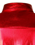 Red Sequin Metallic Patchwork Shirt Men's 70's Disco  Nightclub Sparkle Shirt Halloween Party Stage Prom MartLion   