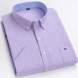 Men's Summer Casual Short Sleeve 100% Cotton Thin Oxford Shirt Single Patch Pocket Standard-fit Button-down Plaid Striped Mart Lion D517 41 