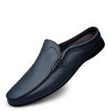 Split Leather Casual Slippers Men's Loafers Unisex Lazy Slip MartLion Blue 5.5 