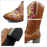 Mixed Color Knee-high Great Women Shoes Embroider Western Boots MartLion   