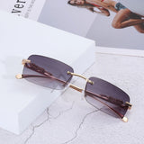 1PC Ocean Lens Sunglasses Women Men's Cheetah Decoration Rimless Rectangle Retro Shades UV400 Eyewear MartLion   