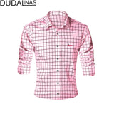 Shirt  Casual Men's Dress Shirt Slim Fit Plaid Shirt Long sleeve Mart Lion   