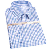 Men's Classic 100% Cotton  Striped Plaid Dress Shirt Without Pocket Long Sleeve Standard-fit Casual Checkered Shirts MartLion S1833 42 