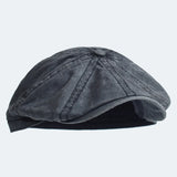 Washed Cotton Newsboy Cap Peaky Octagonal Hat Vintage Casual Cap Solid Berets Visor Gatsby Flat Ivy Hat MartLion black 58-60 cm 