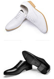  3CM Heels Men's Wedding Shoes Genuine Leather White Black Oxford Dress Suit Lace Up Point Toe Formal Handmade Mart Lion - Mart Lion