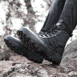 Outdoor Hiking Shoes Mesh Breathable Lace-up Boots Round Toe Flat Heel Solid Concise Breathable for Men MartLion   
