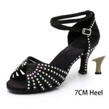Latin Dance Shoes for Woman Ballroom Modern Tango With Rhinestone MartLion 7CM Black B 38 (24cm) CHINA