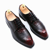 Men's Crocodile Grain Genuine Leather Dress Shoes Pointed Toe Casual Party Oxfords Lace-Up Flats Mart Lion   