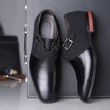 Men's Splicing Buckle Derby Shoes Leather Dress Wedding Party Office Oxfords Slip-On Flats Mart Lion   