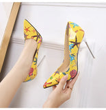 Shallow Pointed Toe Cartoon Print Stilettos Pumps Women Wedding Shoes Spring High Heels office MartLion   