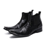 Real Crocodile Leather Men's Cowboy Ankle Boots Rivets Motorcycle Short Increase Height Party Dress Social MartLion as picture 1 5.5 