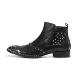 Winter Men's Stud High Heels Genuine Leather Boots Zip Ankle Black Knight Handsome Cowboy Hombre Party Wedding MartLion   