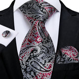 Gray Striped Paisley Silk Ties For Men's Wedding Accessories 8cm Neck Tie Pocket Square Cufflinks Gift MartLion SJT-0359  