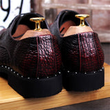 Men's Crocodile Grain Genuine Leather Dress Shoes Pointed Toe Casual Party Oxfords Lace-Up Flats Mart Lion   