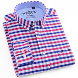 Men's Long Sleeve Oxford Plaid Striped Casual Shirt Front Patch Chest Pocket Regular-fit Button-down Collar Thick Work Shirts Mart Lion 1016-16 40 
