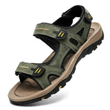 Cow Leather Outdoor Beach Shoes Men's Sandals Casual Flats MartLion Light green 13 