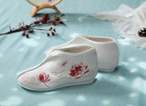 Veowalk Lotus Embroidered Women Cotton Mid-top Shoes with Warm Fleece Lining Winter Chic Elegant Ladies Jacquard Flat Platforms MartLion   