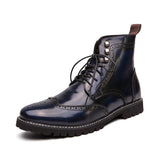 Men's Boots Retro Red Blue Comfy Lace-up Leather Shoes Durable Outsole Casual MartLion Blue 6 