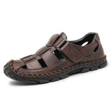 Summer Genuine Leather Men's Sandals Lightweight Shoes Outdoor Beach Casual Sneakers Mart Lion Brown 6.5 
