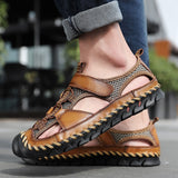 Men's Brand Genuine Leather Summer Casual Flat Sandals Roman Beach Footwear Sneakers Low Wedges Shoes Mart Lion   