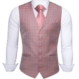 Barry Wang Men's Light Gray Plaid Waistcoat Blend Tailored Collar V-neck 3 Pocket Check Suit Vest Tie Set Formal Leisure MD-2305 Mart Lion MD-2301-Tie Set S 