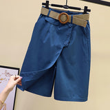 Skirt Pants for Women's Shorts Summer Wide Leg Blue  Waist Pockets Woman Short MartLion   