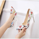 Shallow Pointed Toe Cartoon Print Stilettos Pumps Women Wedding Shoes Spring High Heels office MartLion   