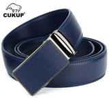 Men's Blue Genuine Leather Dress Belt Ratchet Automatic Buckle Belts MartLion   