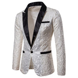 Black Jacquard Bronzing Floral Blazer Men's Luxury Brand Single Button Suit Jacket Wedding Party Stage Homme Mart Lion White S 